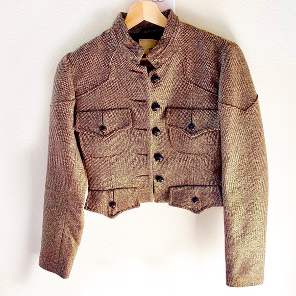 YaYa Aflalo Jackets & Blazers - YAYA Gold/Brown Tweed Cropped Blazer